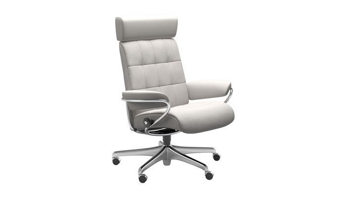 Stressless London Home Office with Adjustable Headrest in Batick Milky White Leather